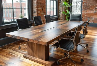 Duży stół konferencyjny orzechowy z wbudowanymi gniazdkami elektrycznymi