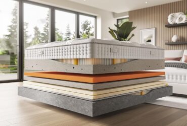 Materac hybrydowy przekrój warstw z pianką i sprężynami kieszeniowymi