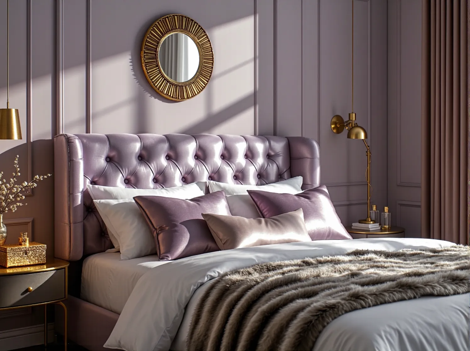 Aksamitne meble i dodatki wprowadzające przytulność do luksusowego wnętrza.