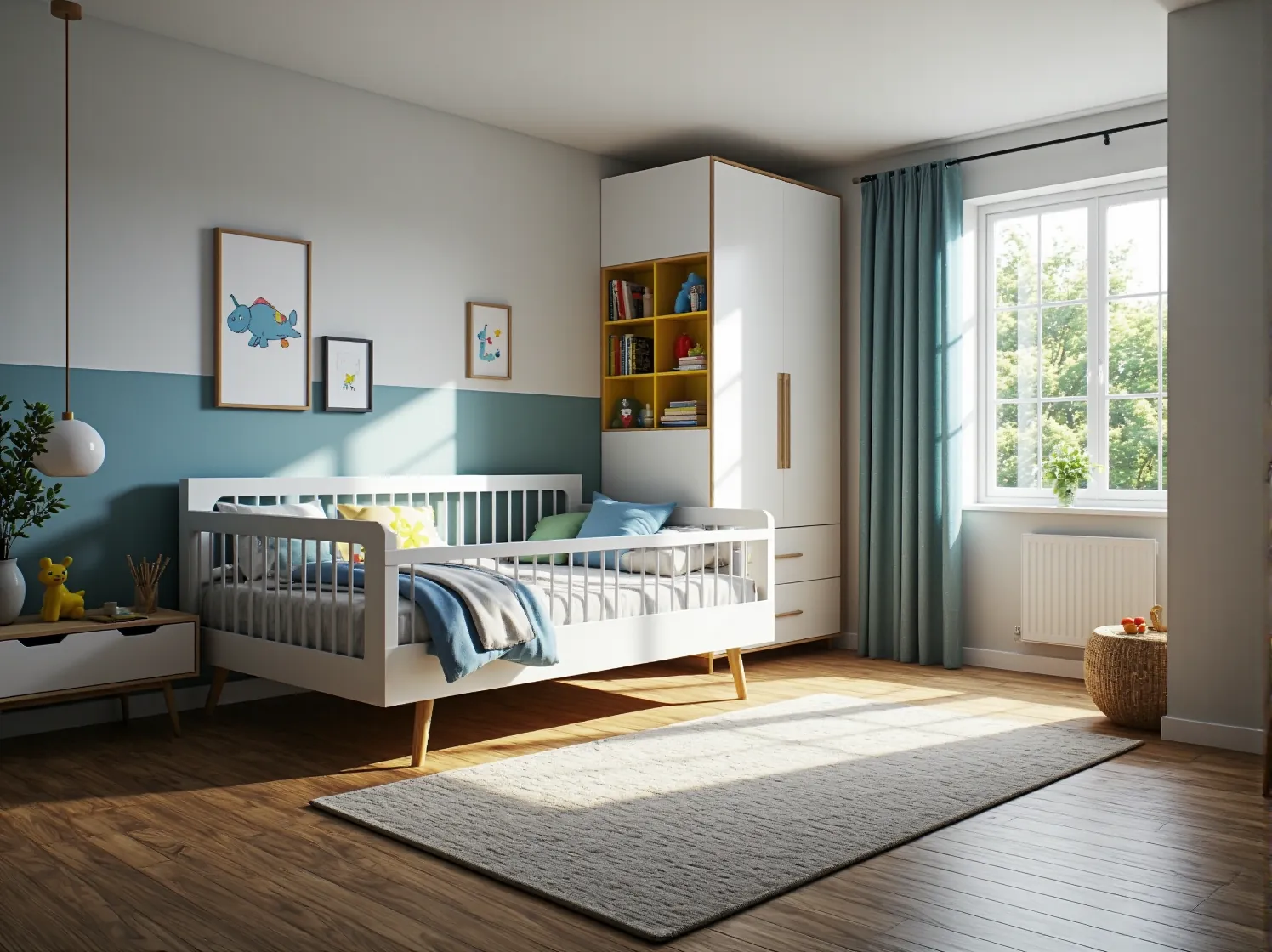 Miękkie obicia łóżka kontynentalnego gwarantujące bezpieczeństwo dziecka podczas odpoczynku