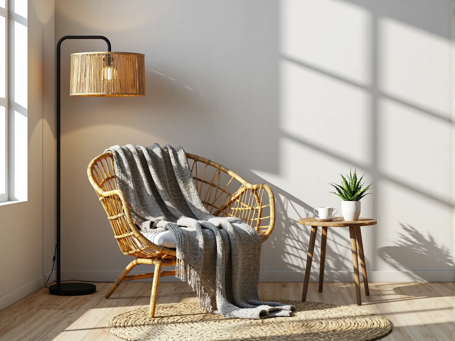 Stylowe dodatki boho we wnętrzu - kolorowe poduszki i dywan w etniczne wzory w kąciku wypoczynkowym.