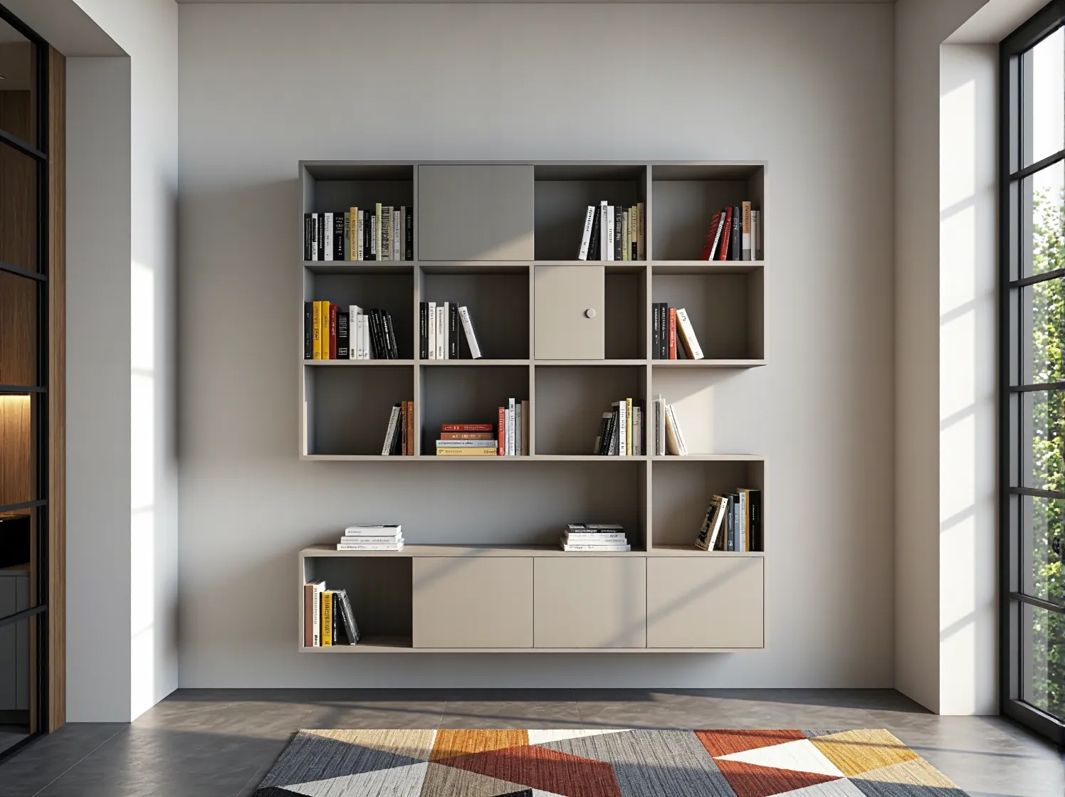 Użytkownik korzystający z tabletu do zarządzania kolekcją książek dzięki systemowi RFID w inteligentnym regale.