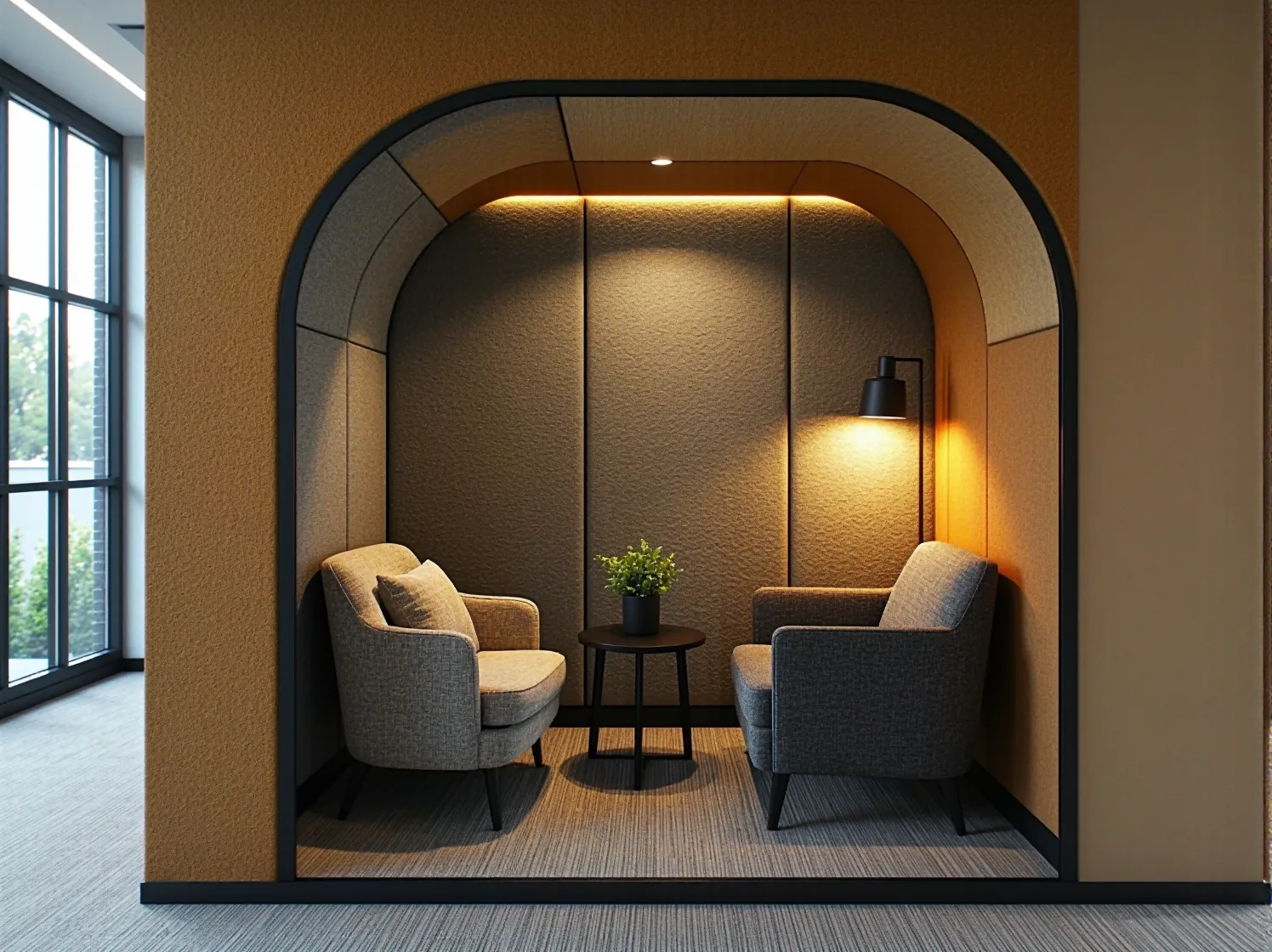 Inteligentne technologie w coworkingu, pracownik korzystający z aplikacji do rezerwacji biurka w nowoczesnym biurze.