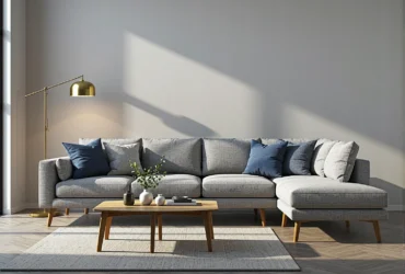 Narożnik szary tapicerowany na drewnianych nóżkach