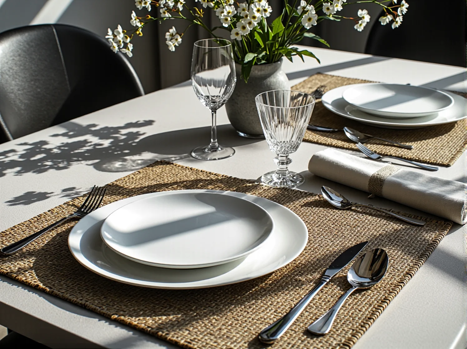 Elegancki, kryształowy żyrandol oświetlający stół w klasycznej jadalni, dodający wnętrzu luksusu.