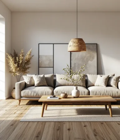 Wisząca lampa rattanowa naturalna z plecionym kloszem do salonu