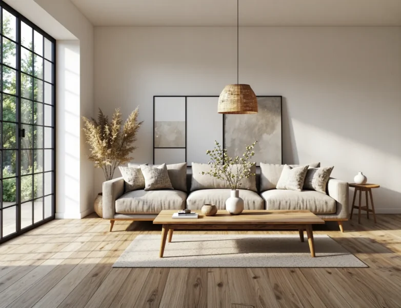 Wisząca lampa rattanowa naturalna z plecionym kloszem do salonu