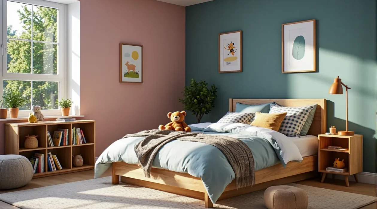 Łóżko drewniane dąb craft z zagłówkiem do pokoju dziecięcego