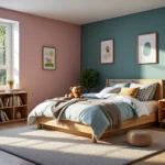 Łóżko drewniane dąb craft z zagłówkiem do pokoju dziecięcego