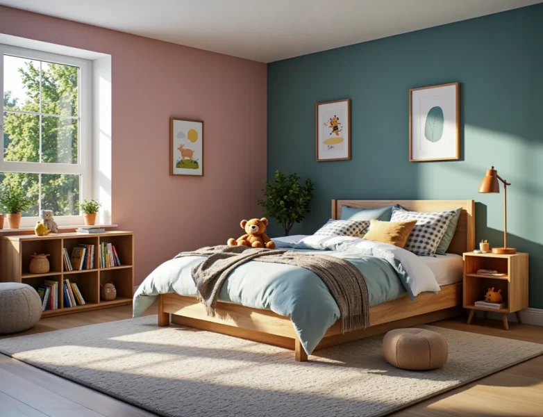 Łóżko drewniane dąb craft z zagłówkiem do pokoju dziecięcego