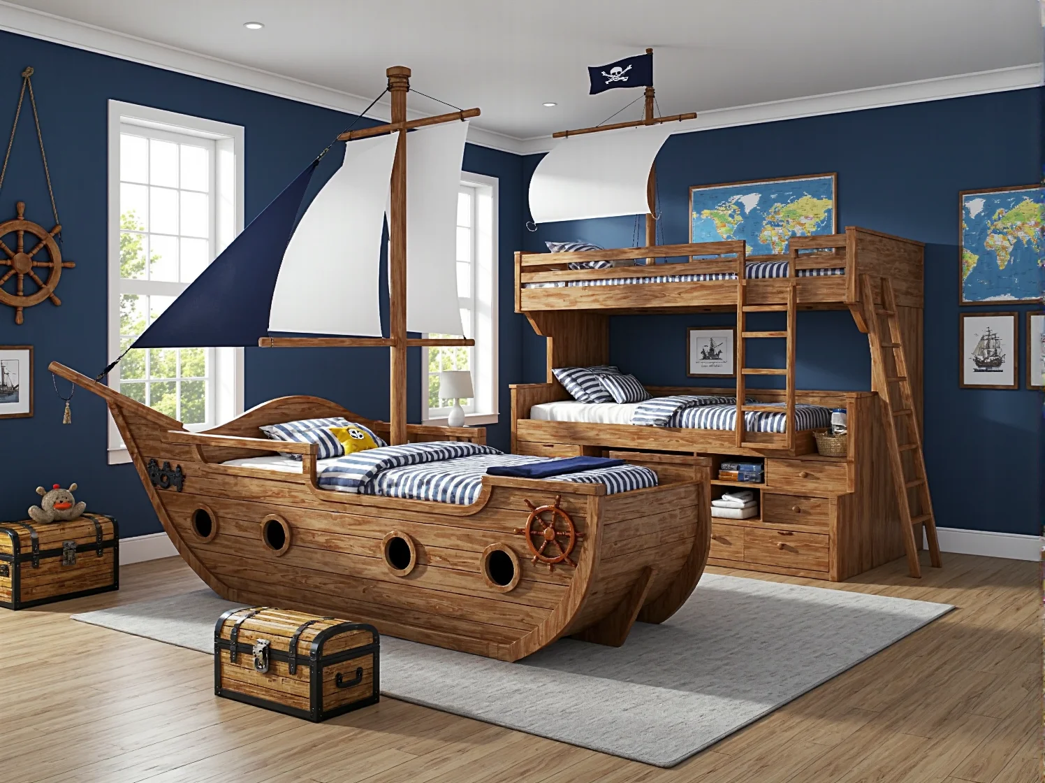 Kreatywne łóżko samochód w pokoju chłopca, pomysł na pokój dziecięcy z łóżkiem tematycznym.