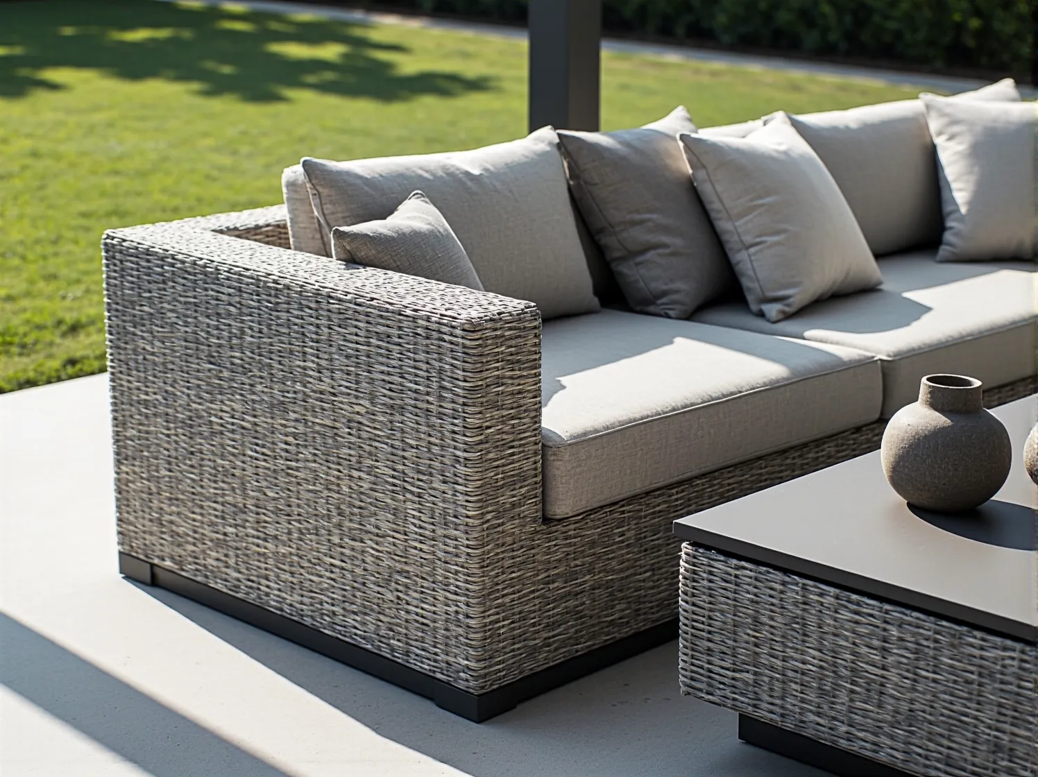 Nowoczesne, metalowe meble outdoorowe z czarną powłoką wykonaną metodą malowania proszkowego.