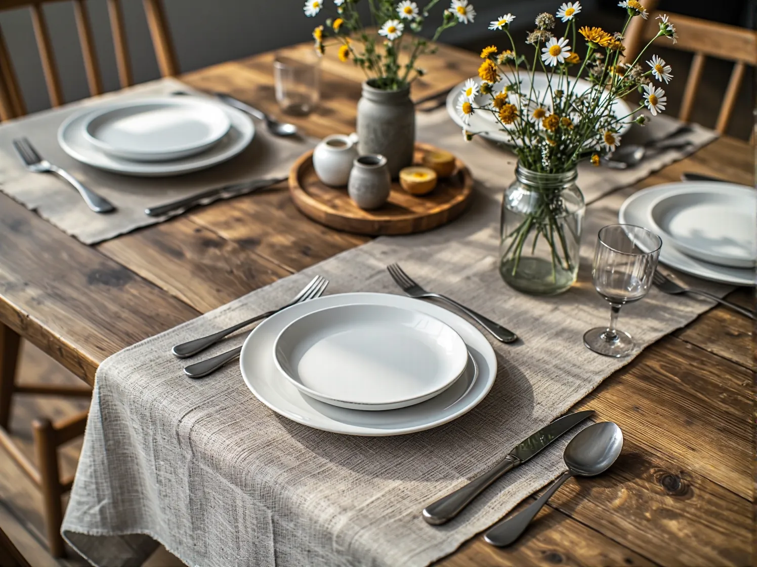 Mały stół drewniany w rustykalnej jadalni idealny do małej kawalerki.