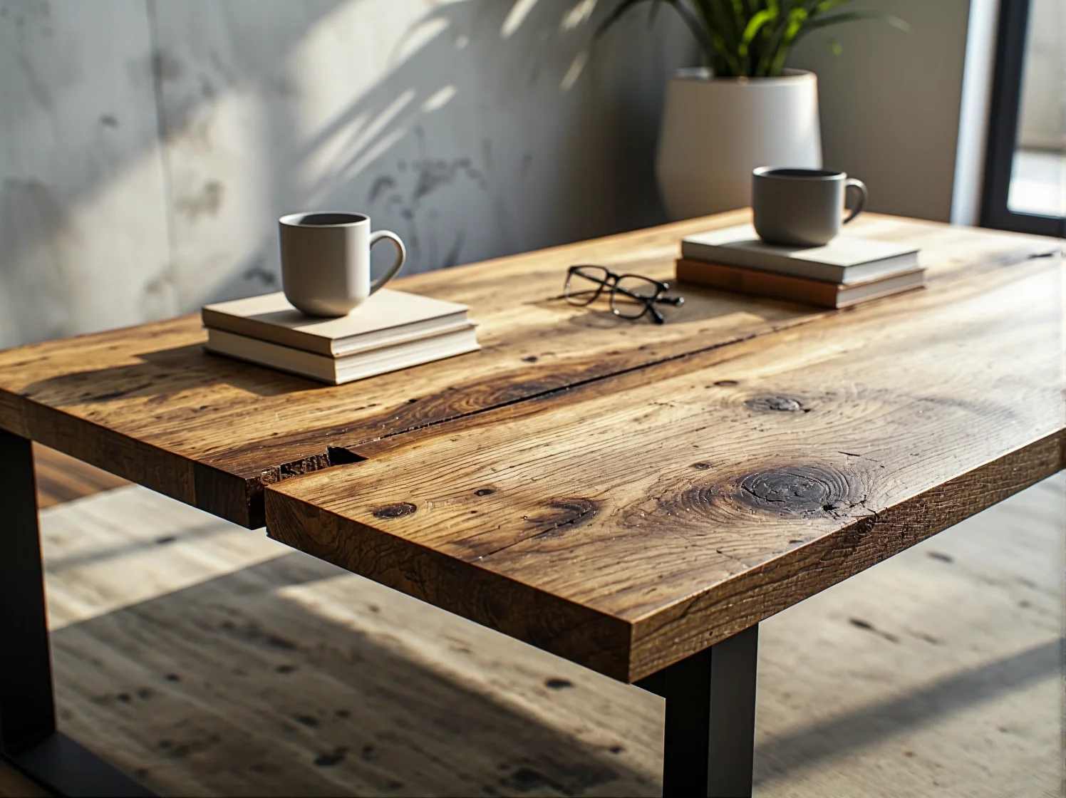 Materiały do stolika: stare deski i podstawowe narzędzia warsztatowe