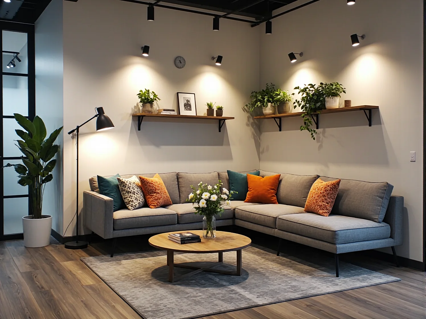 Biurko z wbudowanymi szafkami jako przykład mebli coworkingowych, które pomagają oszczędzać miejsce i koszty.