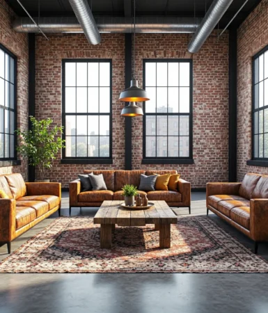 Komplet wypoczynkowy brązowa skóra naturalna styl industrialny