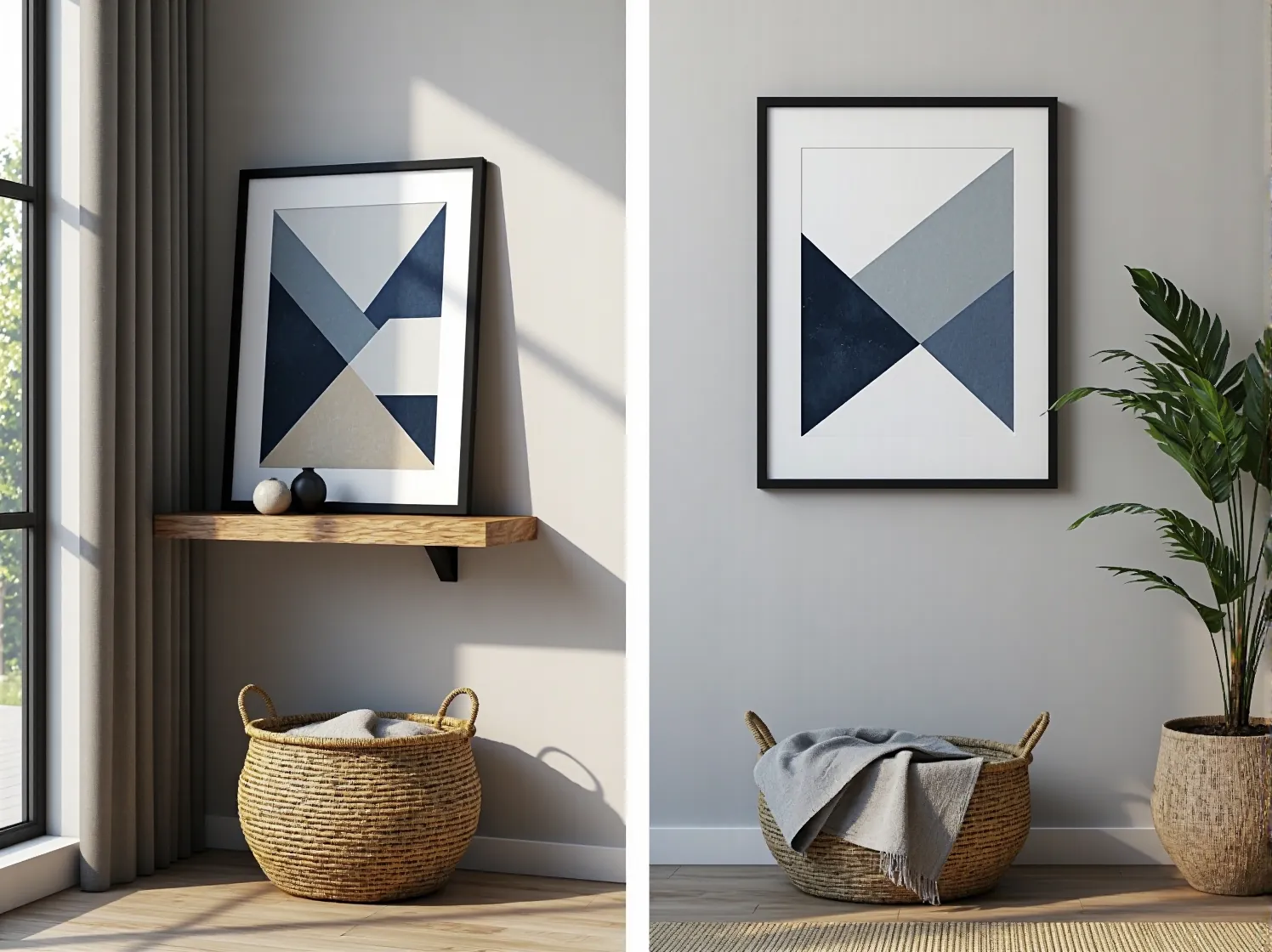 Nowoczesna półka narożna w stylu hygge z białego drewna