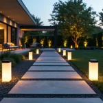 Minimalistyczne lampy solarne ogrodowe słupkowe z ciepłym światłem