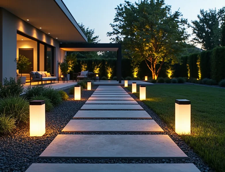 Minimalistyczne lampy solarne ogrodowe słupkowe z ciepłym światłem