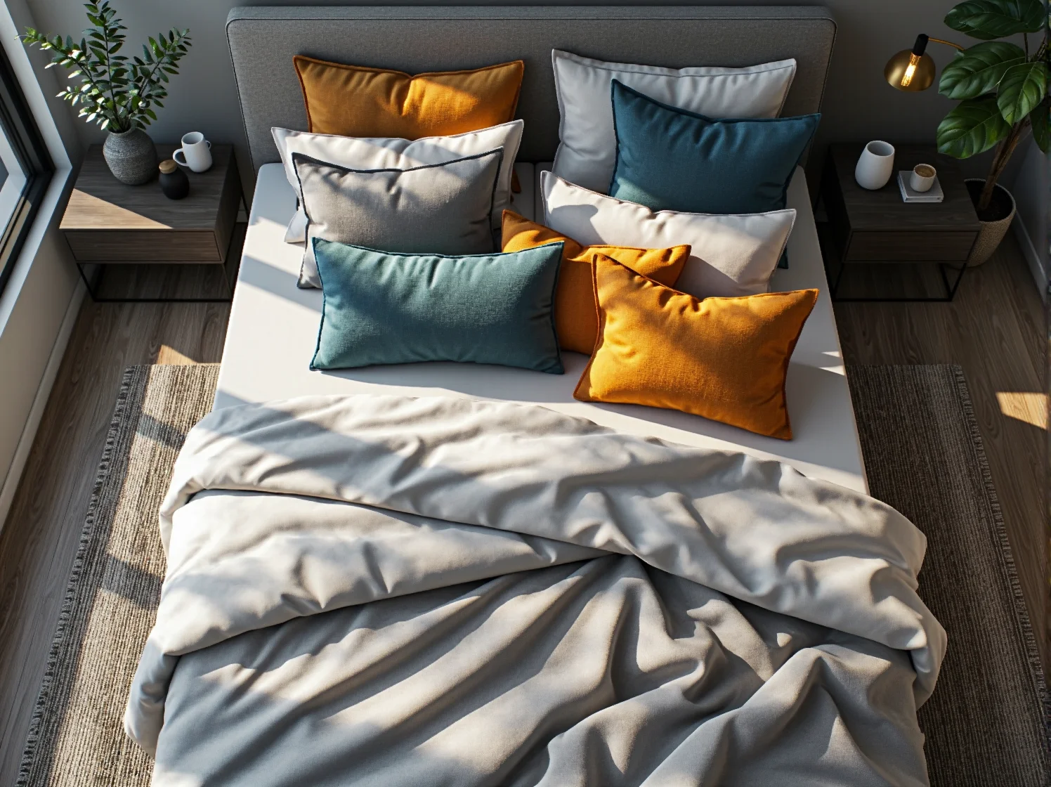 Detale tapicerowanego łóżka z systemem masażu w nowoczesnej sypialni