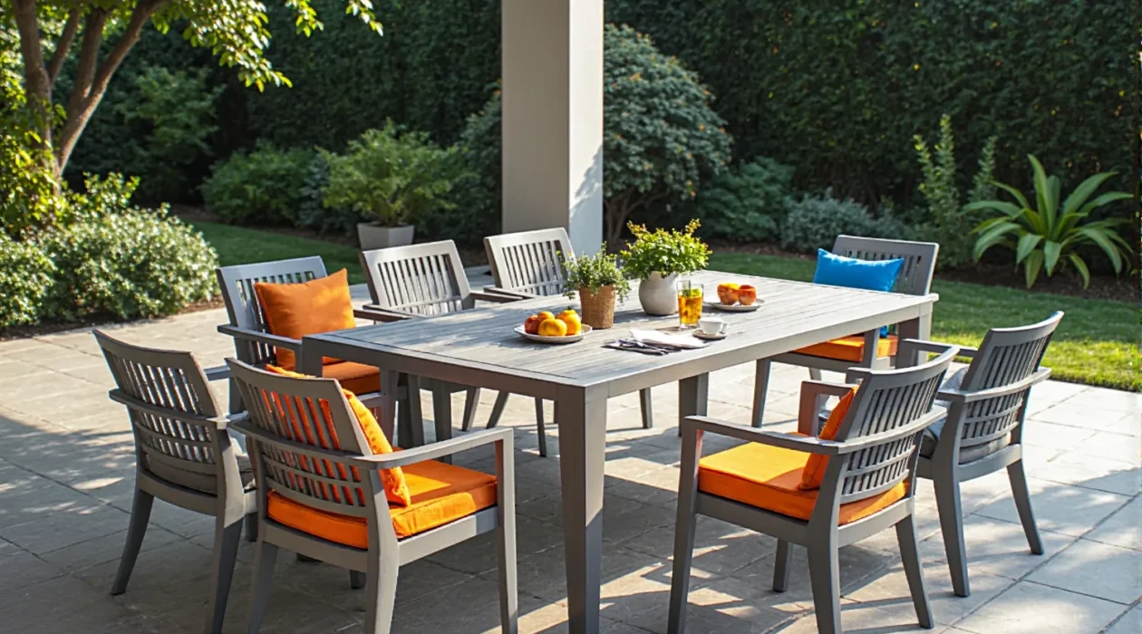 Szary zestaw mebli ogrodowych stół z sześcioma krzesłami
