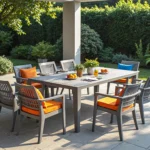 Szary zestaw mebli ogrodowych stół z sześcioma krzesłami