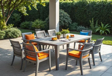 Szary zestaw mebli ogrodowych stół z sześcioma krzesłami