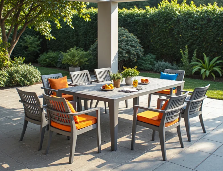 Szary zestaw mebli ogrodowych stół z sześcioma krzesłami