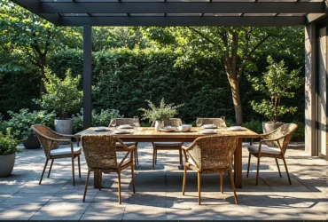 Zestaw ogrodowy rattanowe krzesła z drewnianym stołem