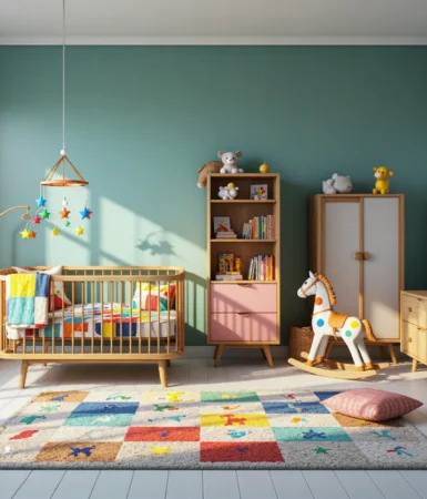 Zestaw mebli dziecięcych dąb z łóżeczkiem regałem i szafą