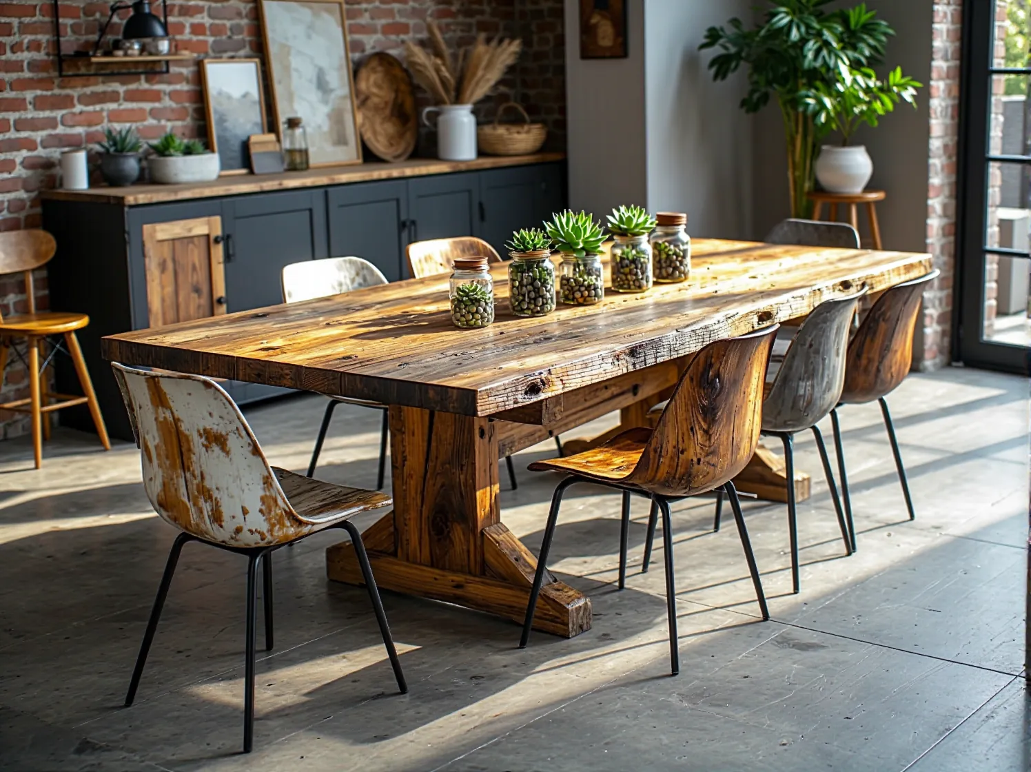 Kreatywna półka ścienna ze starych skrzynek, jako przykład mebli DIY z materiałów z odzysku.