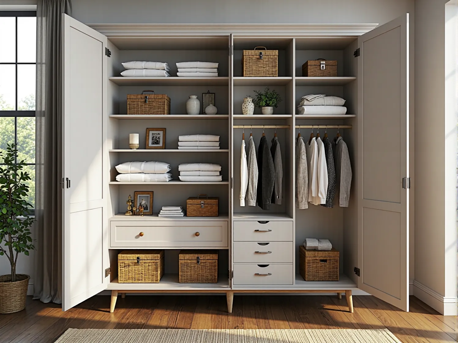 Zbliżenie na ozdobne, postarzane uchwyty zamontowane na odnowionej szafie w stylu shabby chic.