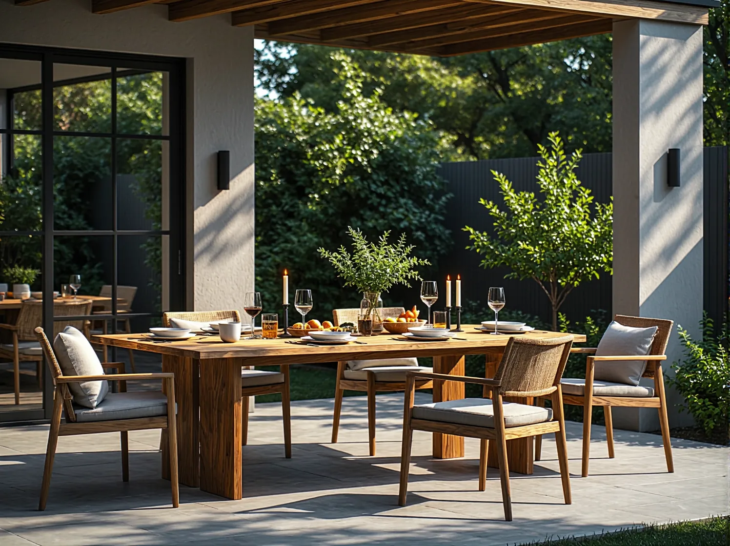Praktyczne podświetlenie schodów i murków na tarasie za pomocą punktowych lamp LED.