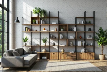 Regał modułowy industrialny dąb craft z czarną metalową ramą