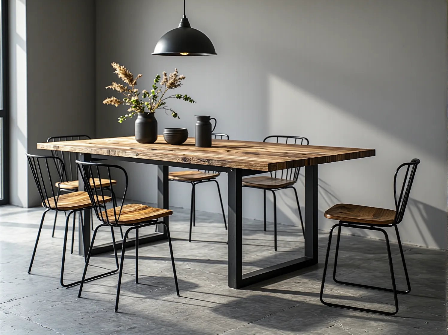 Regał loftowy z metalu i drewna jako przykład praktycznego zastosowania mebli industrialnych.