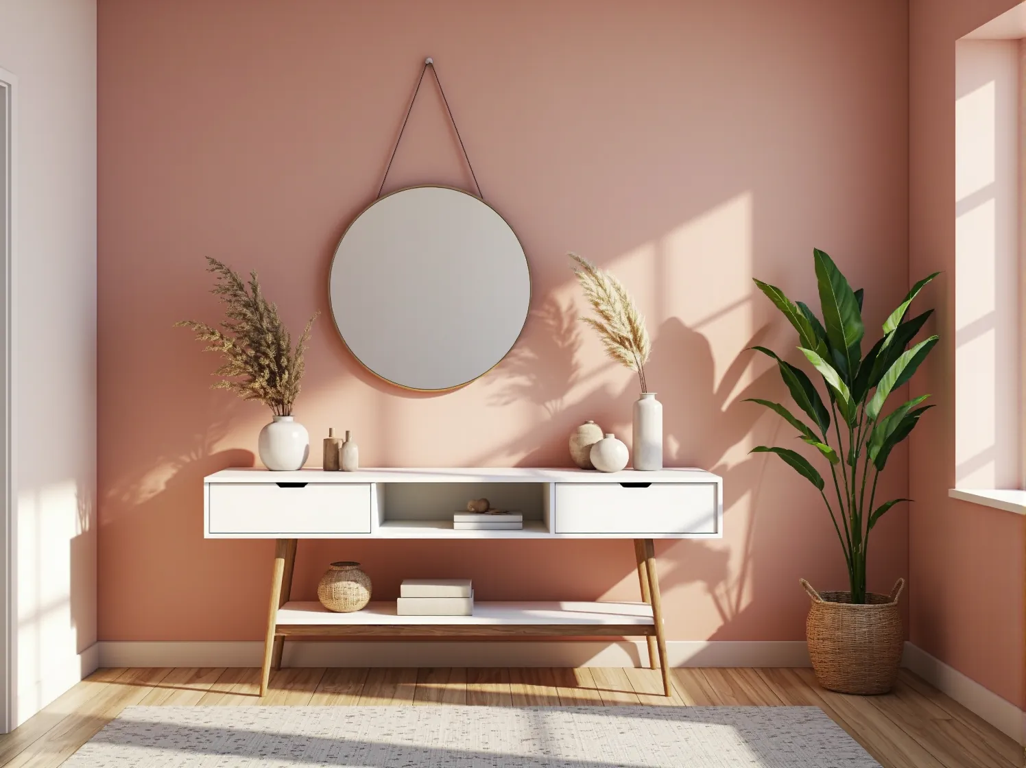 Inspiracja na ścianę w salonie scandi – delikatna, pastelowa zieleń i galeria prostych grafik w białych ramkach.