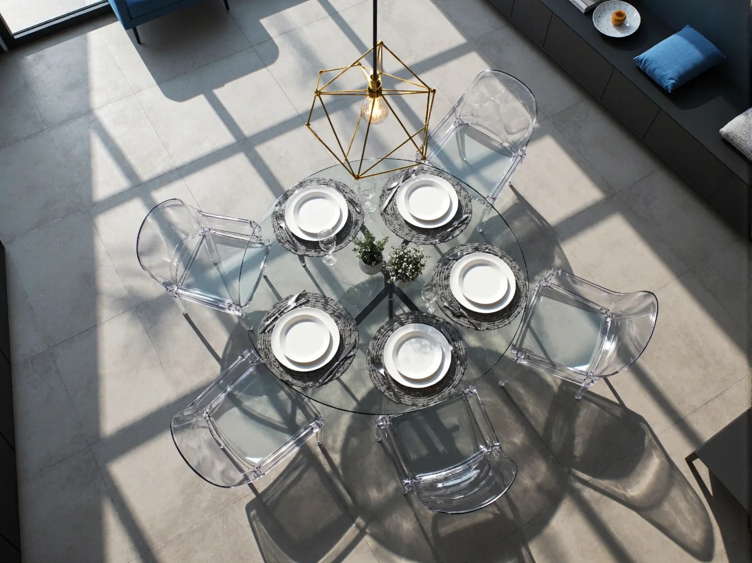 Nowoczesny stół modułowy wykorzystujący robotykę do zmiany kształtu i funkcjonalności wnętrza.