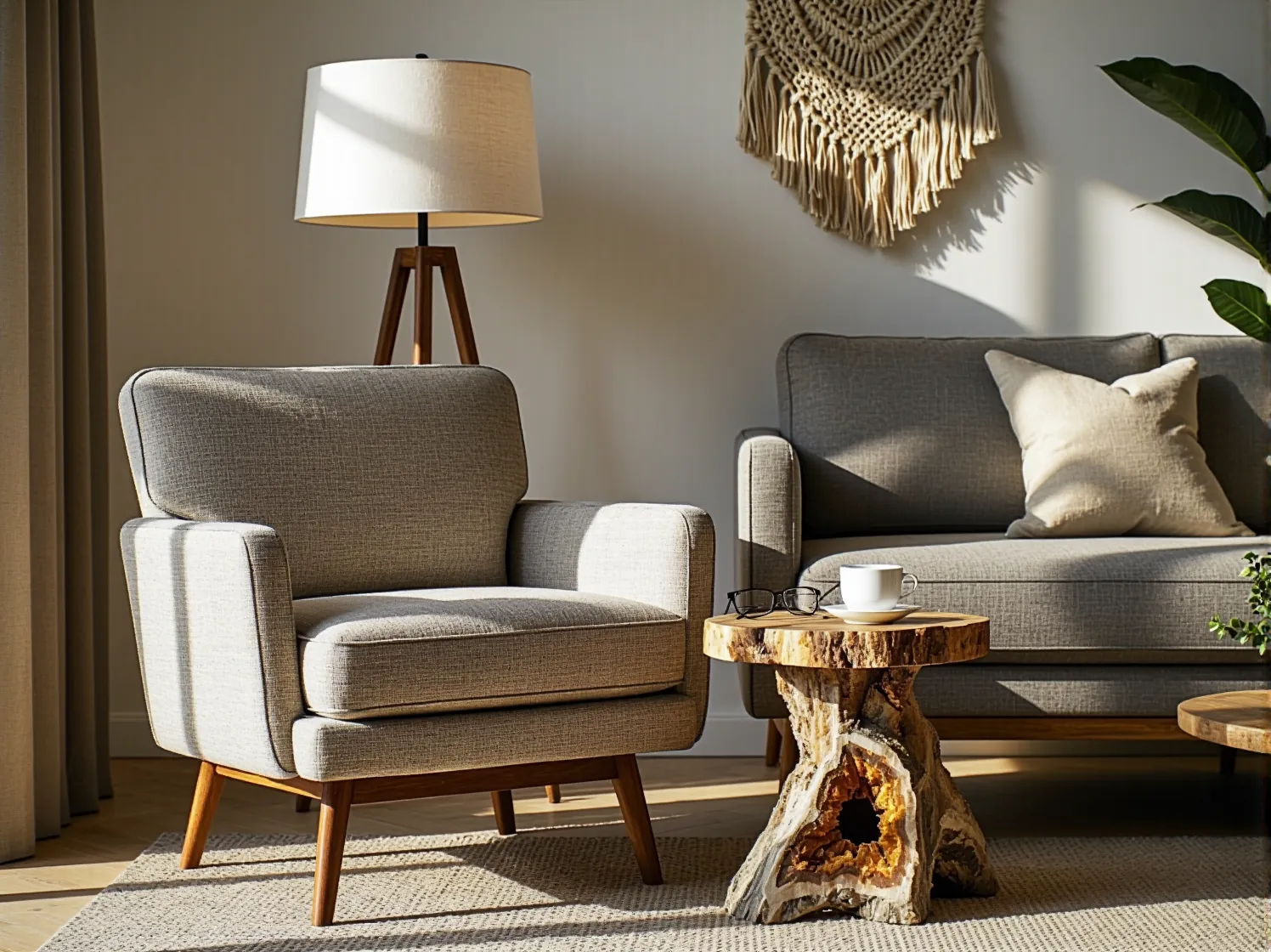 Stół jadalniany z litego drewna o nieregularnych krawędziach. Organiczne formy mebli w domu.