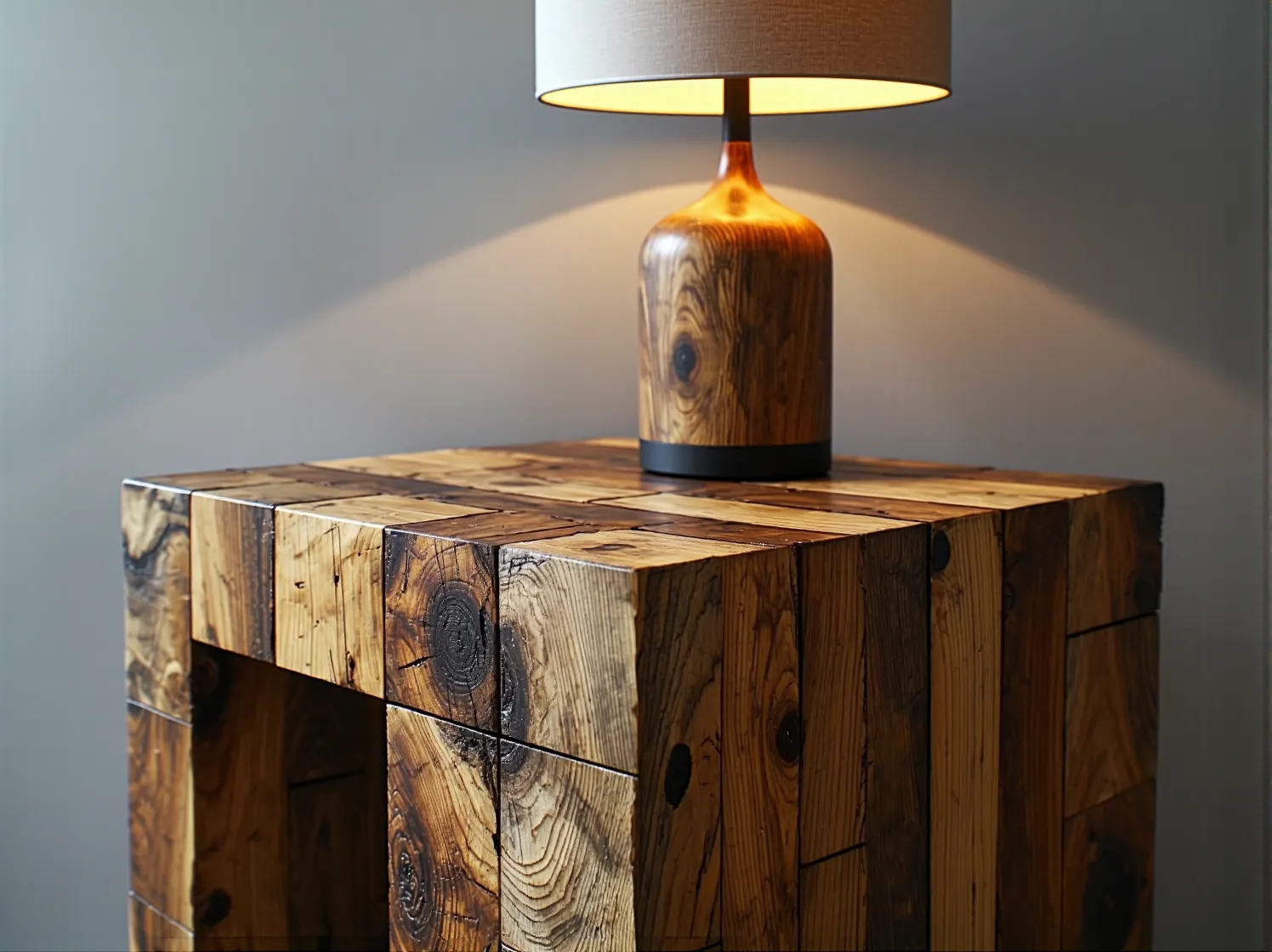 Nowoczesny stół jadalniany wykonany z przetworzonego plastiku na tle jasnego wnętrza.