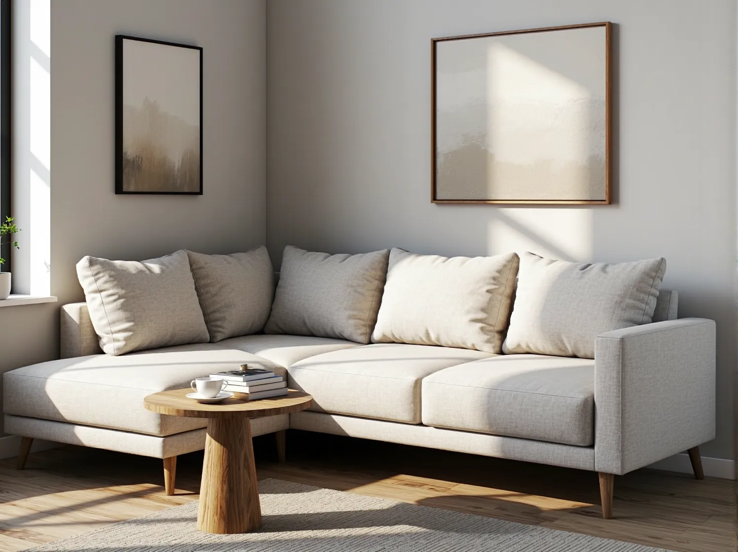 Zbliżenie na splot i fakturę lnianej tapicerki narożnika