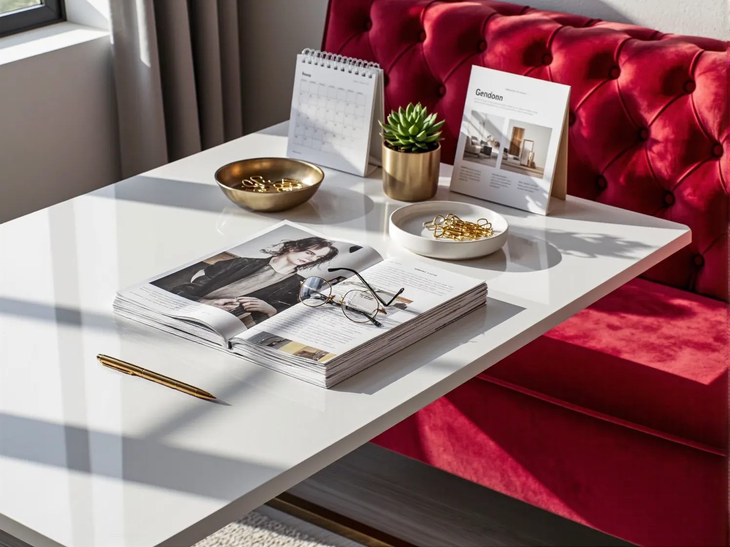 Prawidłowa postawa przy biurku ergonomicznym w eleganckim pokoju glamour, podkreślająca zdrowie i komfort.