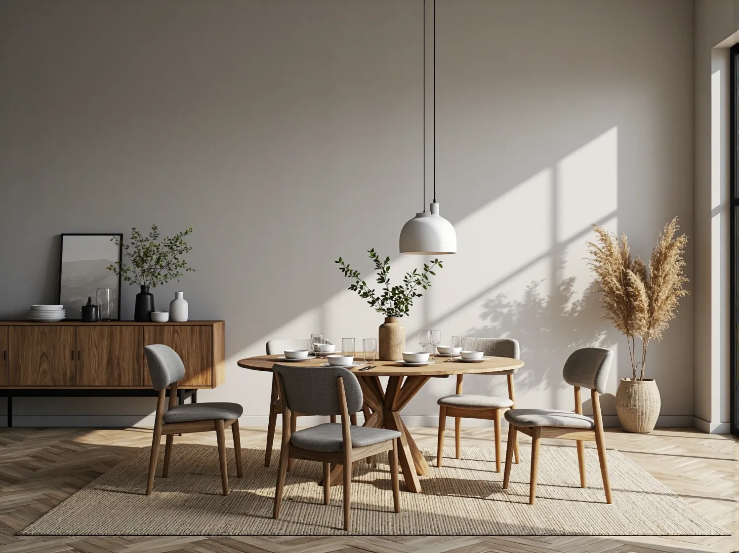 Jasne wnętrze sypialni z łóżkiem z naturalnego drewna. Przykład zdrowych i ekologicznych mebli skandynawskich.