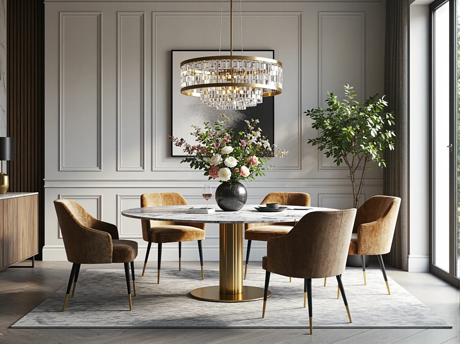 Złote akcesoria i kryształowe detale dekoracyjne w stylu glamour.